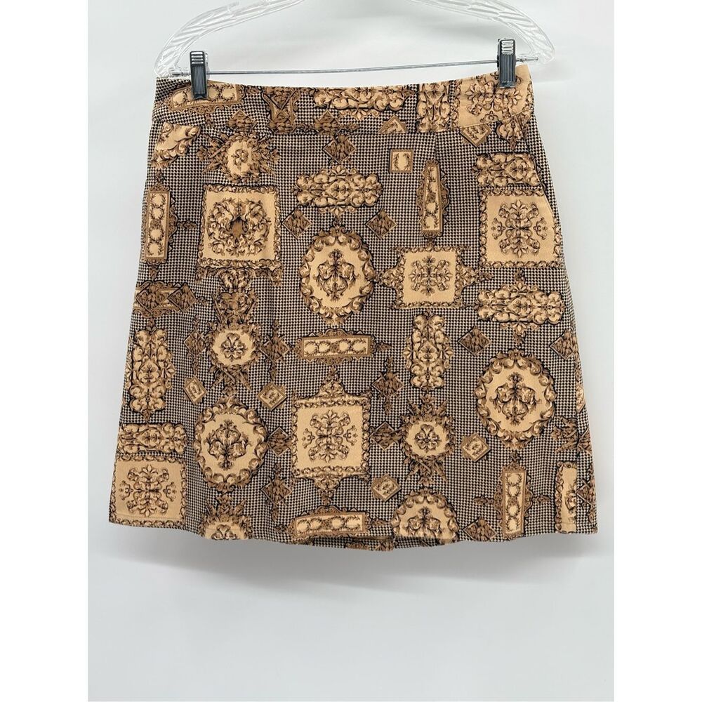 Talbots A-Line Skirt Short Women Size 12 Brown Cottagecore Antique Print